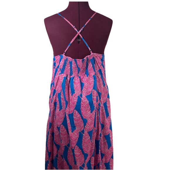 Vineyard Vines Palm Print Maxi Dress Sz 8 Blue Pink Strappy Tropical Boho Summer - Picture 4 of 14